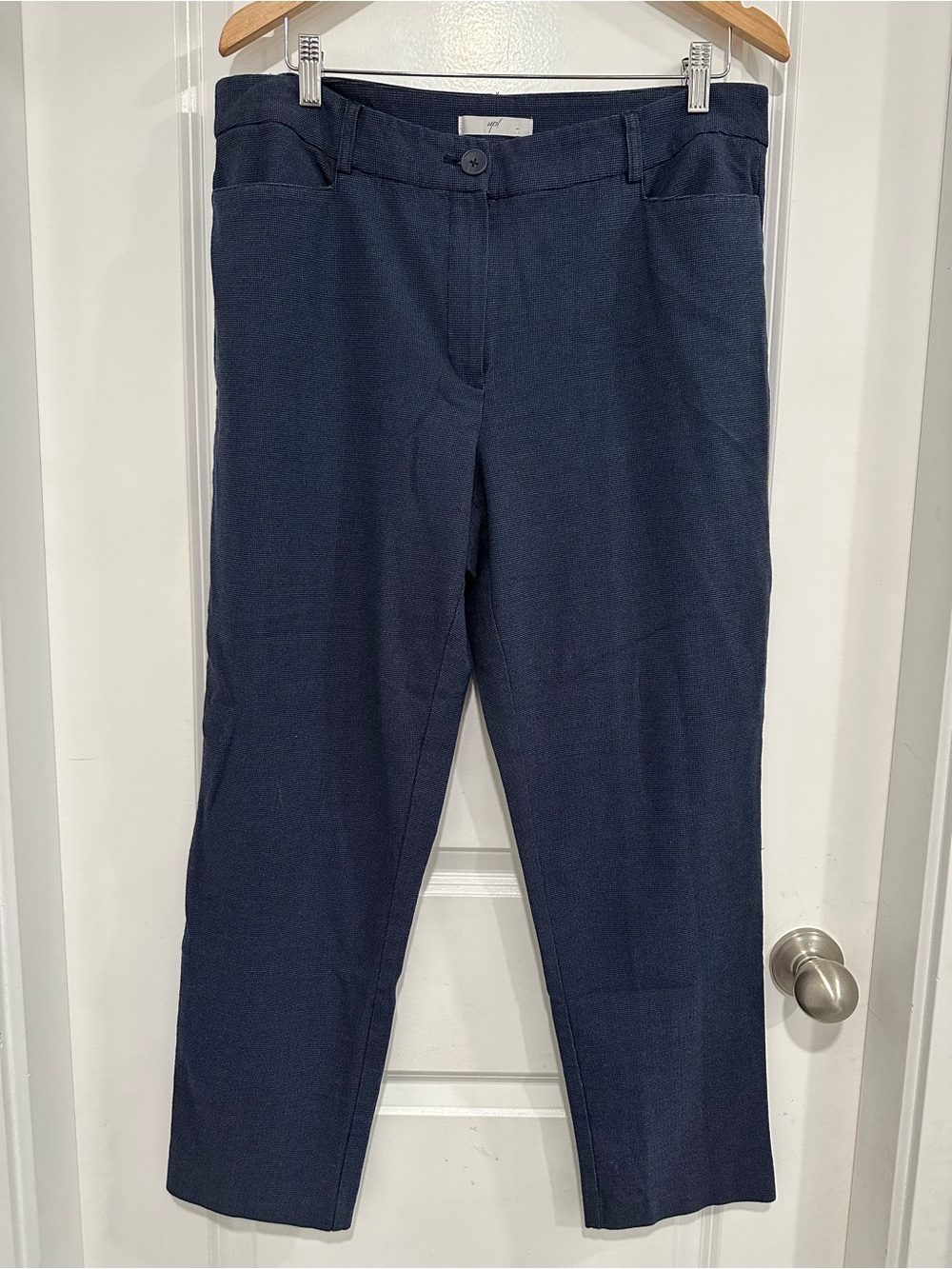 Up! Classic Women's Navy Straight-Leg Cotton Blend Trousers Size 14